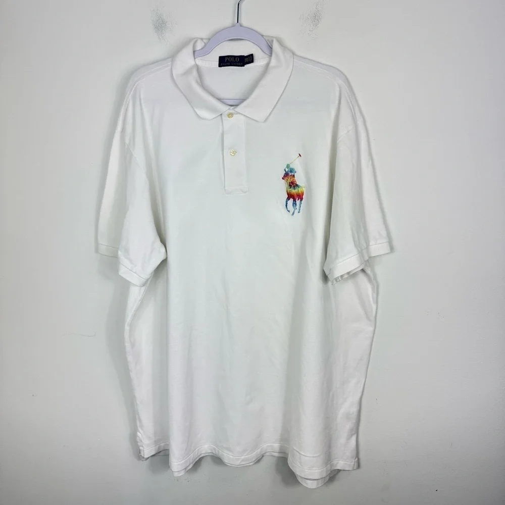 Polo Ralph Lauren White Polo Shirt with Rainbow Logo Limited Edition 3XL RARE